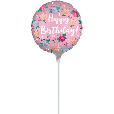 Foil Balloon - Mini - "Happy Birthday" - peonies - 23 cm